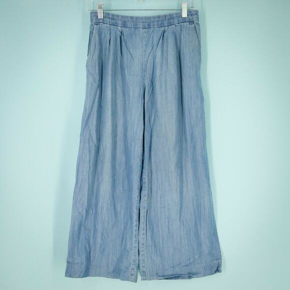 J Crew 0 Wide Leg Crop Chambray Pants - Picture 1 of 8